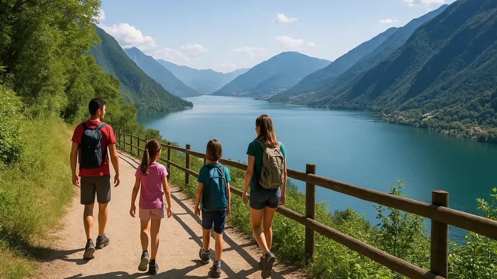 Passeggiatori scelgono un sentiero segnalato mentre cala la luce